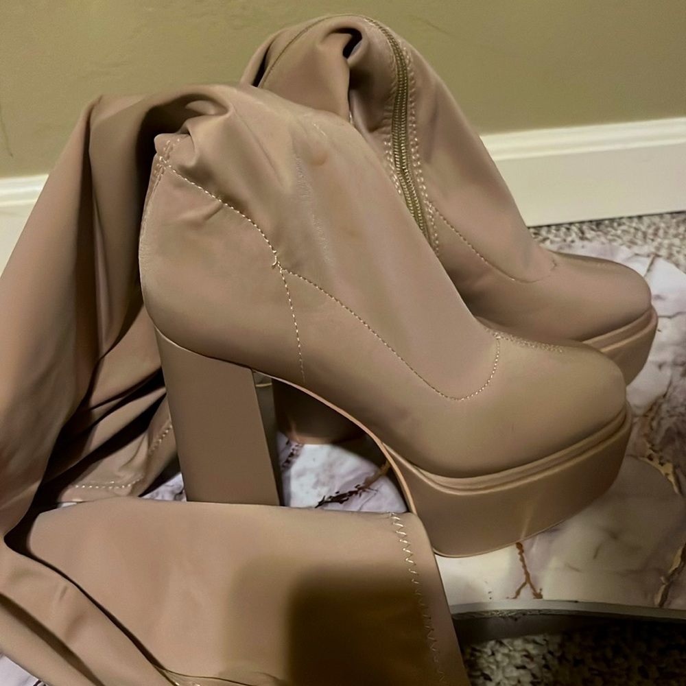 Tan knee high boots